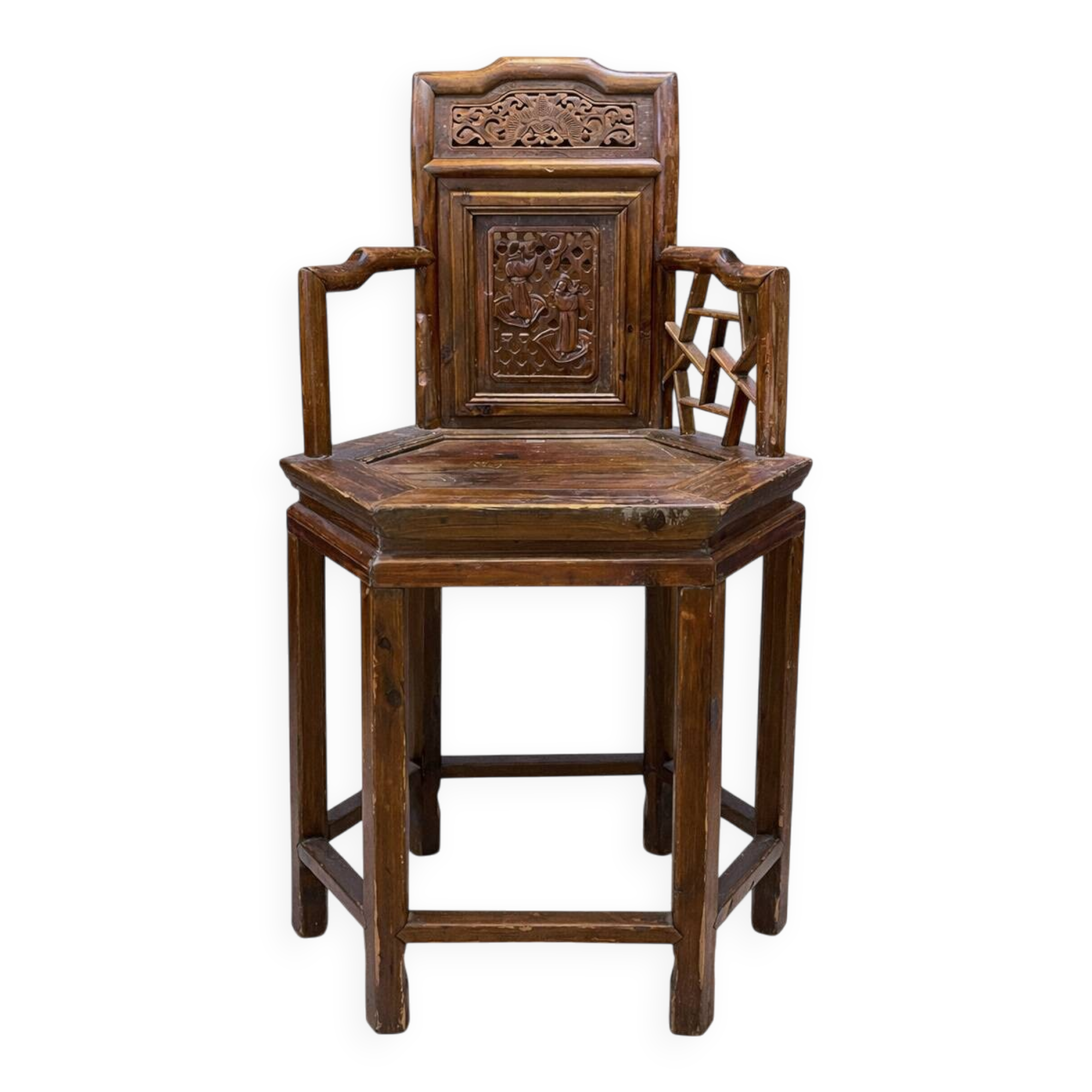 Antique Armchair with Hexagonal Wooden Seat, 1890s
