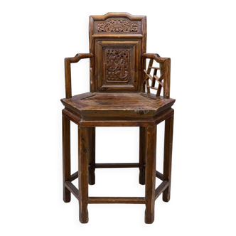 Antique Armchair with Hexagonal Wooden Seat, 1890s