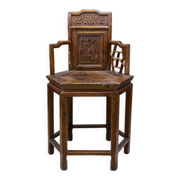 Fauteuil Antique avec Siège Hexagonal en Bois, 1890s