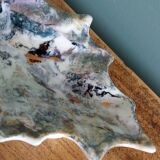 Iridescent enamelled leaf catchall, signed Gfredy.