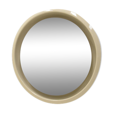 Large round ceramic floating mirror with light, 1960s.
