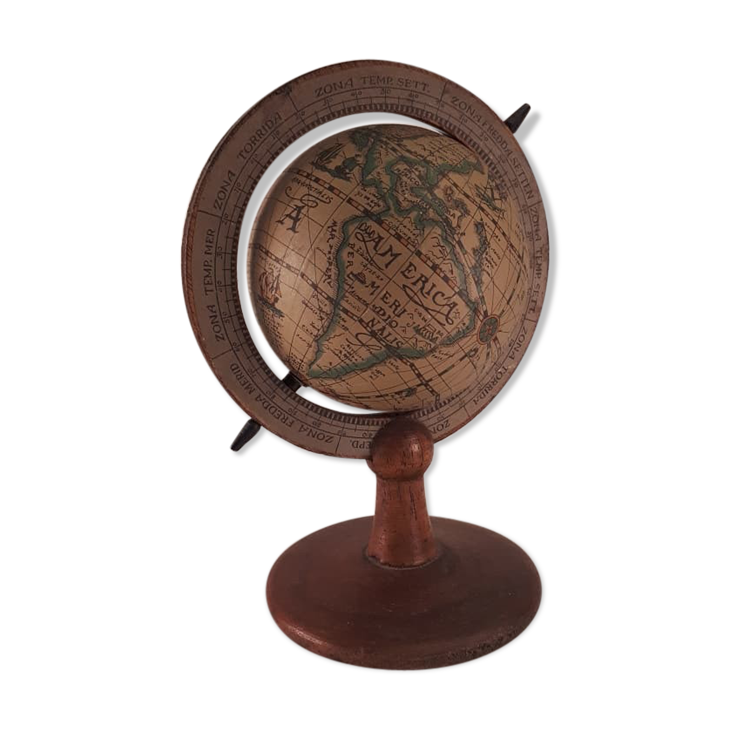 Globe world map vintage 1960 wood and paper