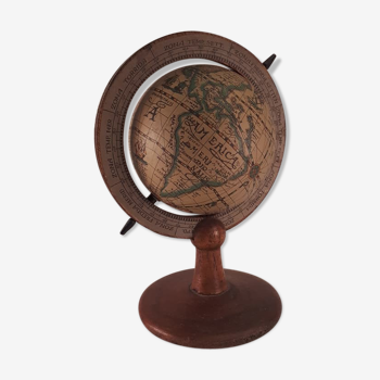 Globe terrestre mappemonde vintage 1960 bois et papier