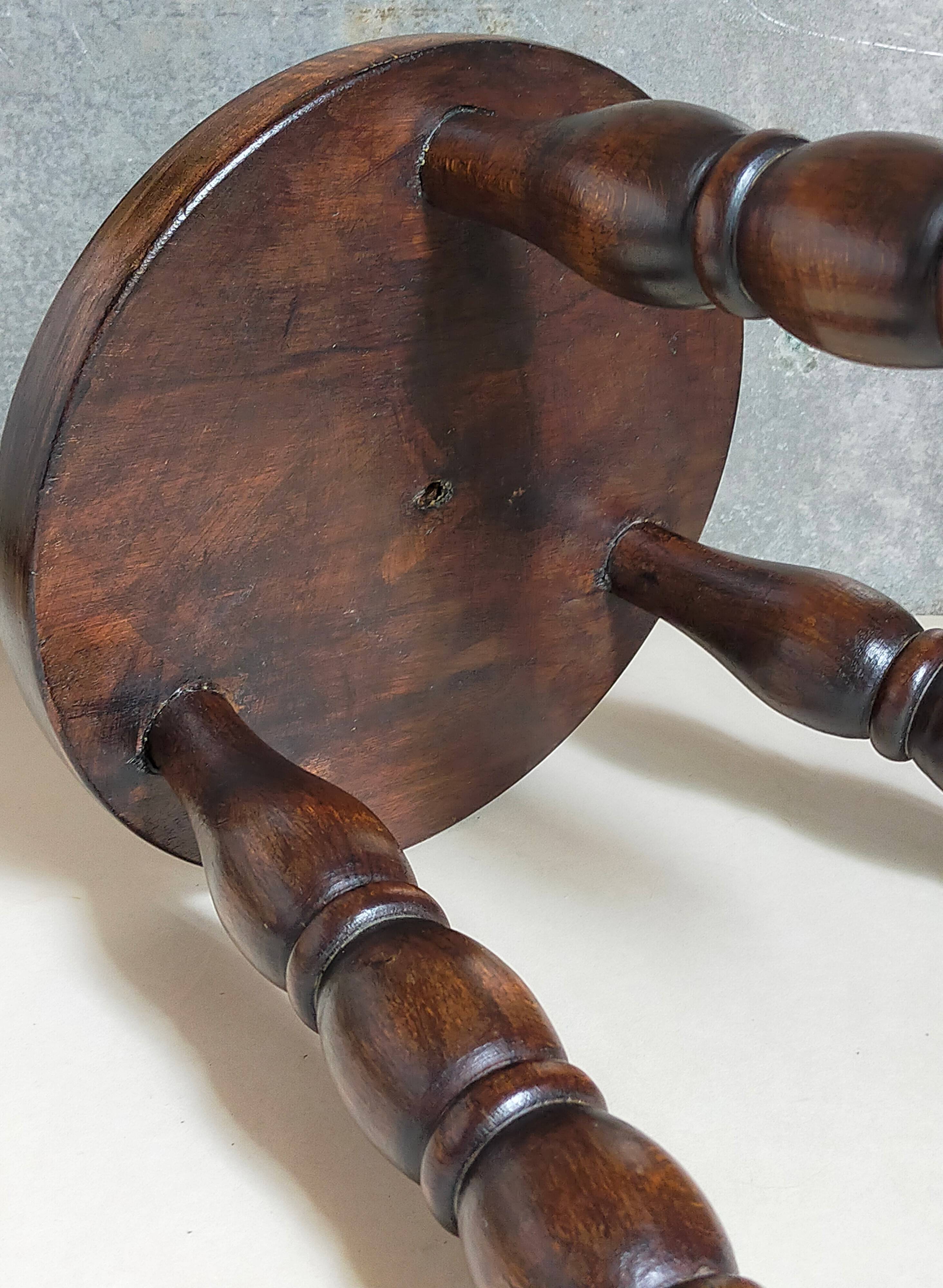 Vintage solid turned wood tripod stool