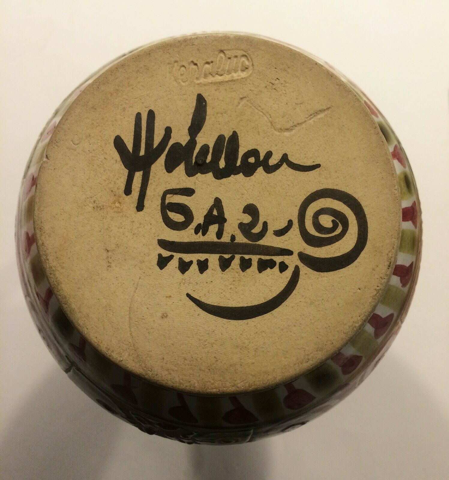 André Horellou Keraluc enamelled sandstone pitcher in modernist style