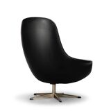 Chaise pivotante en cuir noir de conception danoise par HW Klein pour Bramin, années 1960