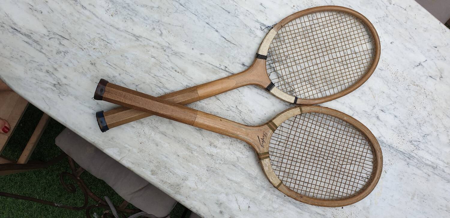 Pair of old tennis rackets circa 1930