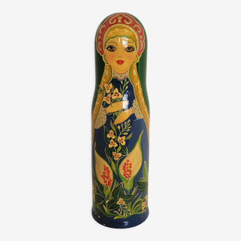 Russian doll bottle cover in hand-painted wood