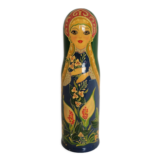Russian doll bottle cover in hand-painted wood