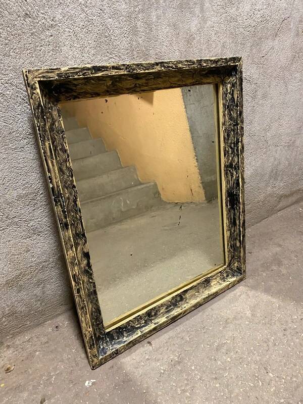 Vintage black and white wooden mirror