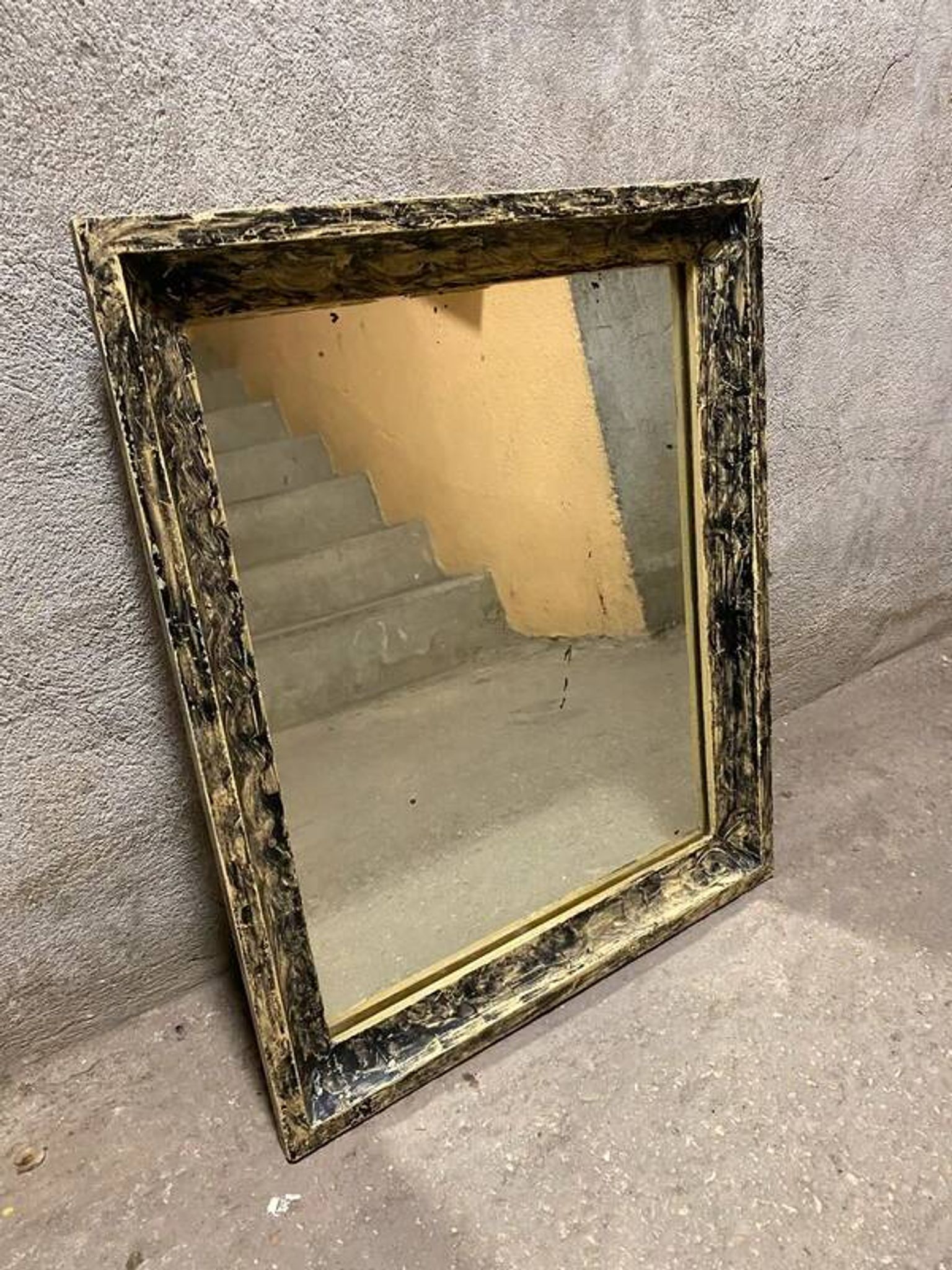 Vintage black and white wooden mirror