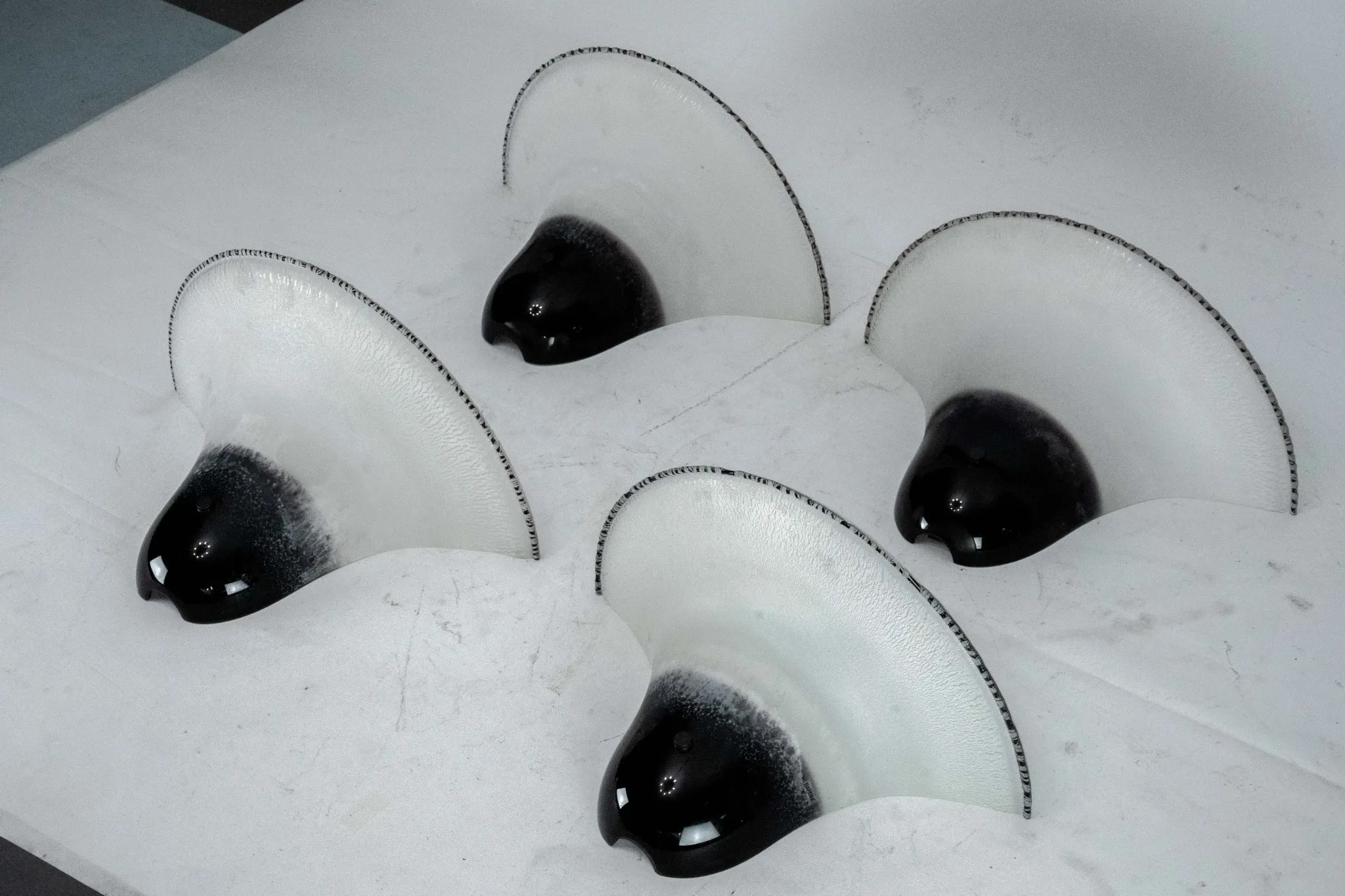 Set of four Large Labeled Barbini Murano Glass Wall Sconces. Italy 1970s