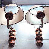 2 wall lights in wood and bronze with lampshade