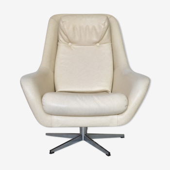 Vintage Mid Century Cream Vinyl Swivel Lounge Chair, 1960s Sweden