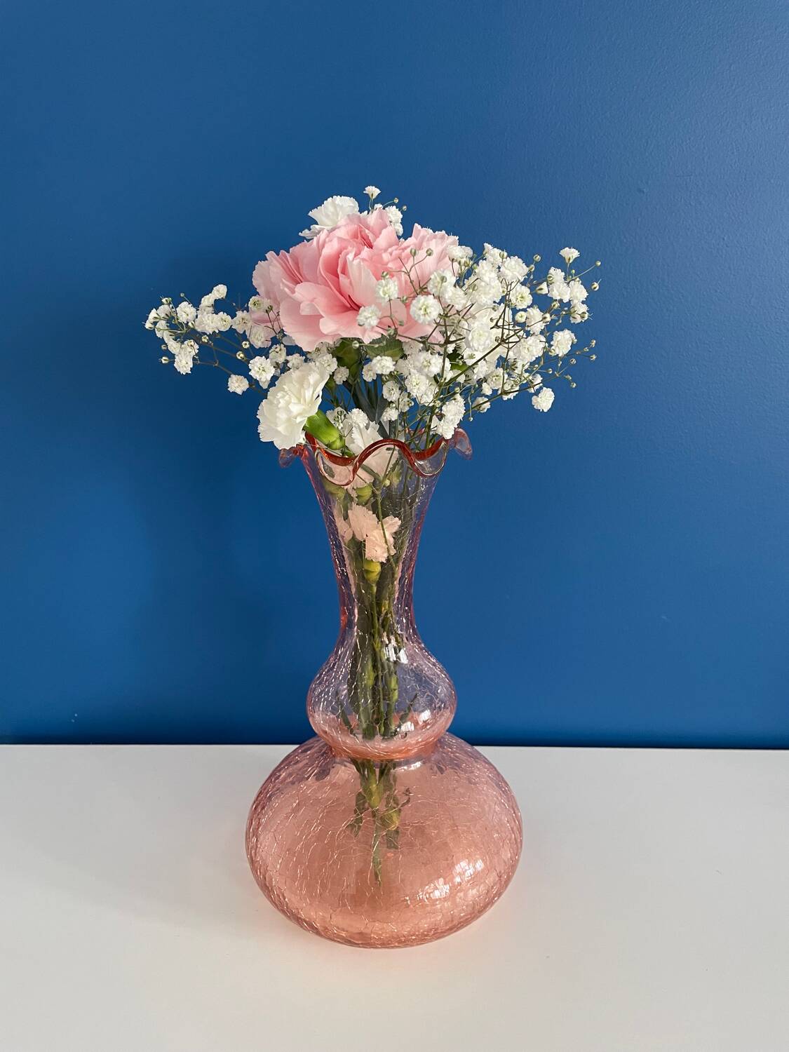 Pink crackle glass vase