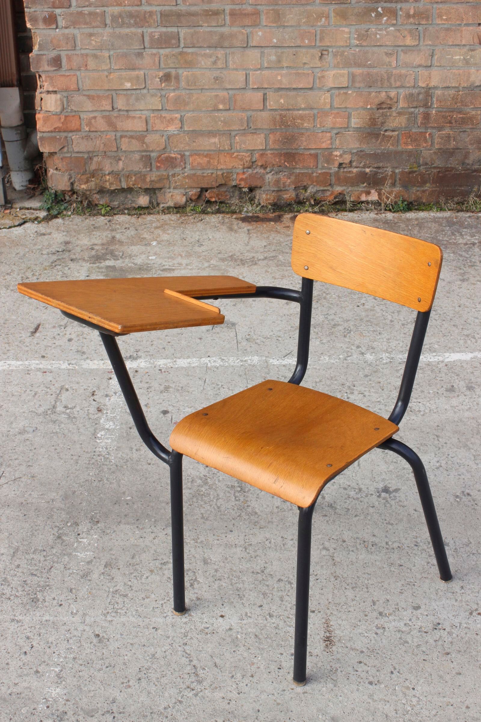 Student desk chair in steel & wood, France 1950s