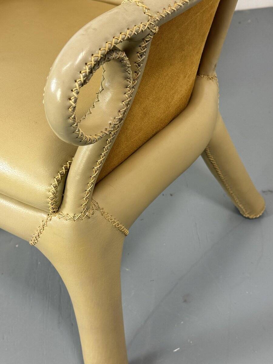 Modernist tropical brutalist leather chairs from Budji Layug, 1990s, set of 2