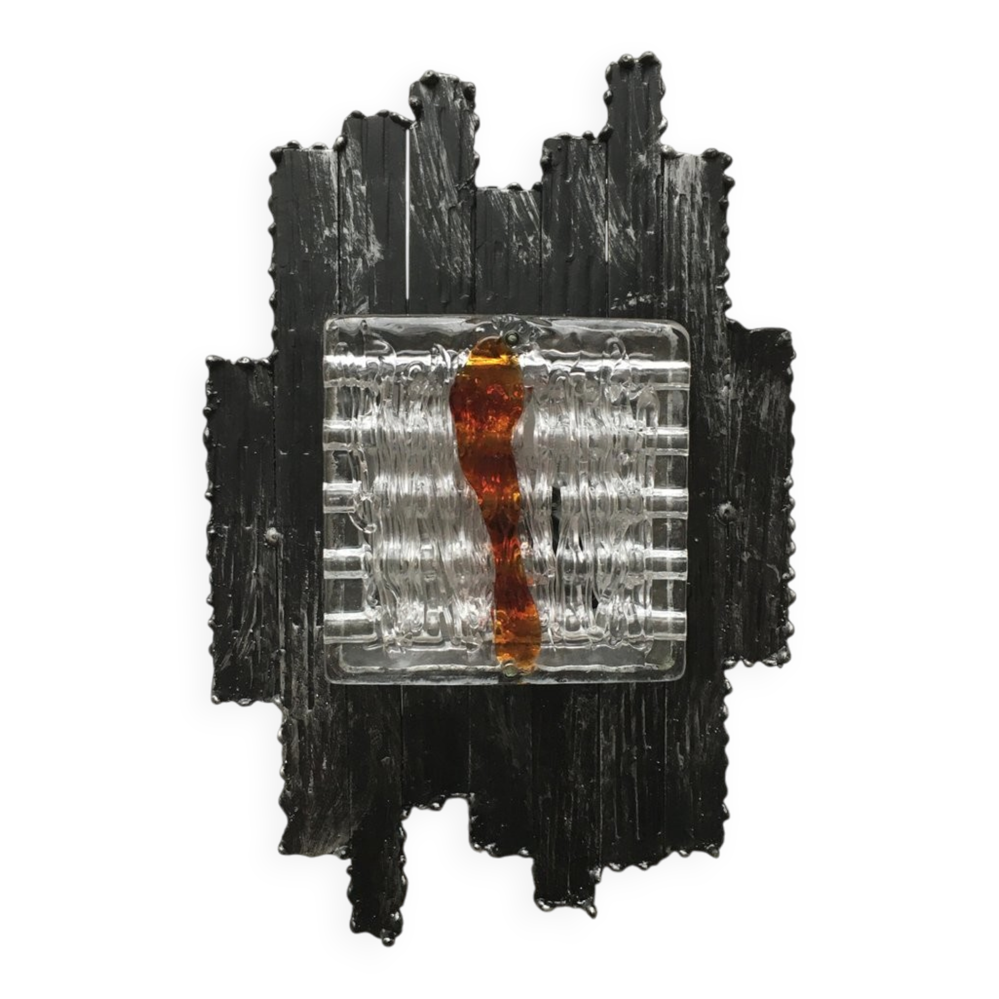 Vintage Italian brutalist wall light in wrought iron by Albano Poli for Poliarte, set of 2.