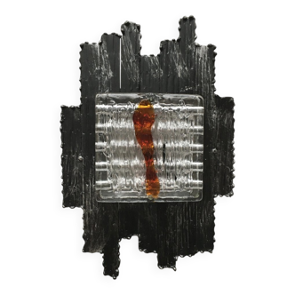 Vintage Italian brutalist wall light in wrought iron by Albano Poli for Poliarte, set of 2.