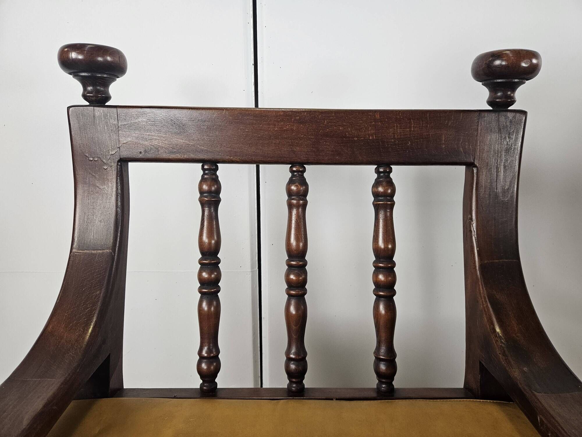 1980s leather and solid wood armchairs