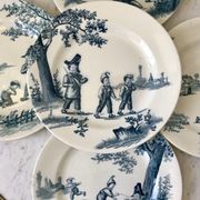 Lot de 5 assiettes plates Terre de Fer modèle "Garde-Champêtre" fin XIXème