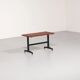Mid-century Italian bench 1960s with black metal frame, gilded brass legs and solid teak slats