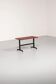 Mid-century Italian bench 1960s with black metal frame, gilded brass legs and solid teak slats