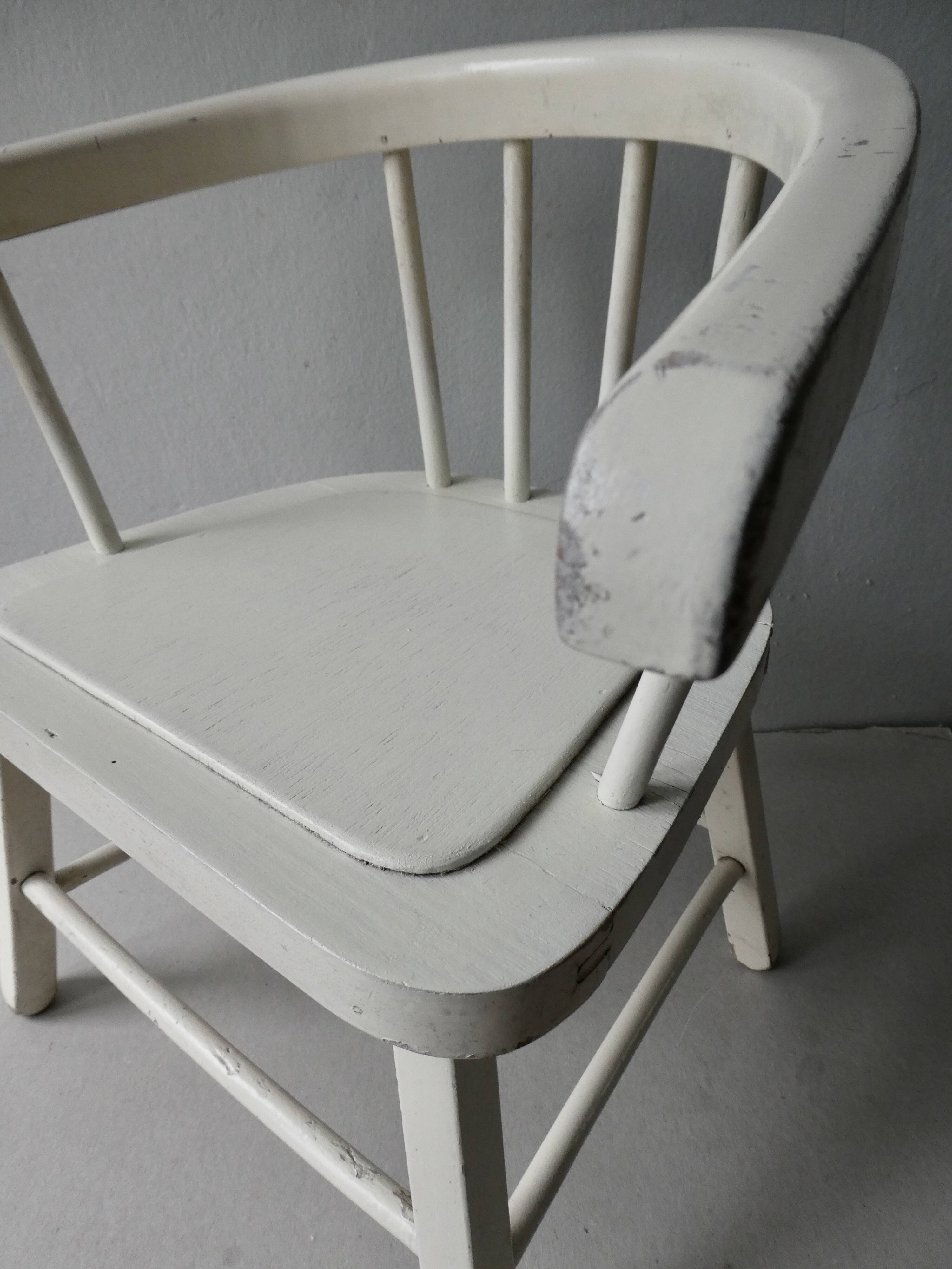 Wooden children's chair, white patina, 60s