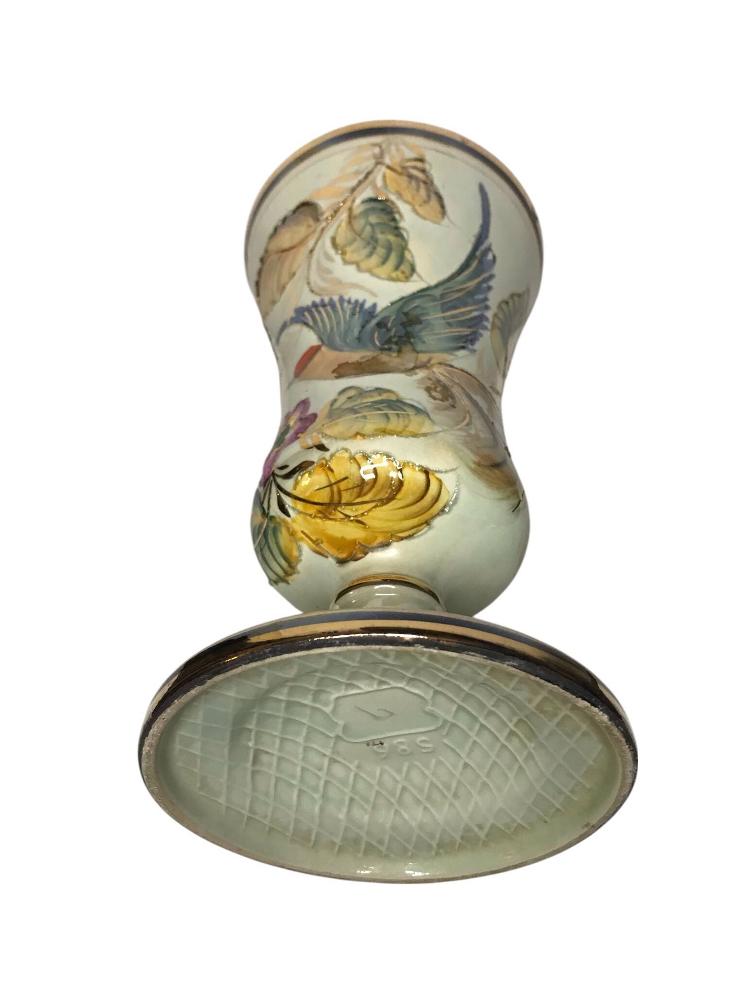 Bequet Quaregnon, pedestal vase with bird decoration circa 1950