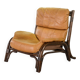 Brutalist Bentwood Bamboo Lounge Chair with Caramel Leather Upholstery, 60s