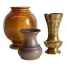 Trio design de vases en gres et laiton vintage