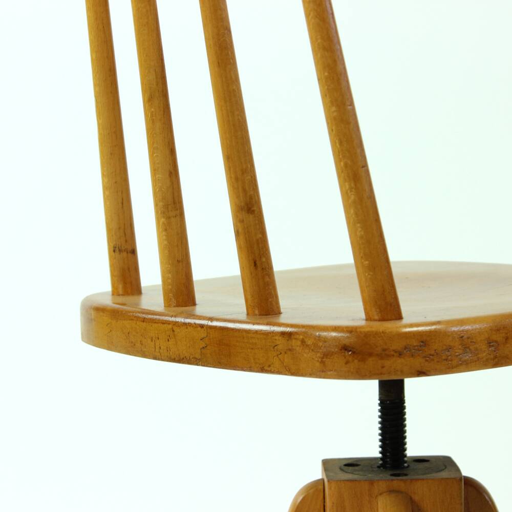 Midcentury Piano Swivel Stool With Backrest, Czechoslovakia 1960s