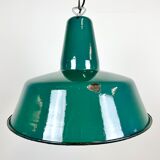 Lampe industrielle d’usine en émail vert années 1960