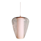 Suspension scandinave en verre satiné blanc et verre transparent rose pâle, 1960