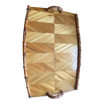 Vintage bamboo and marquetry tray
