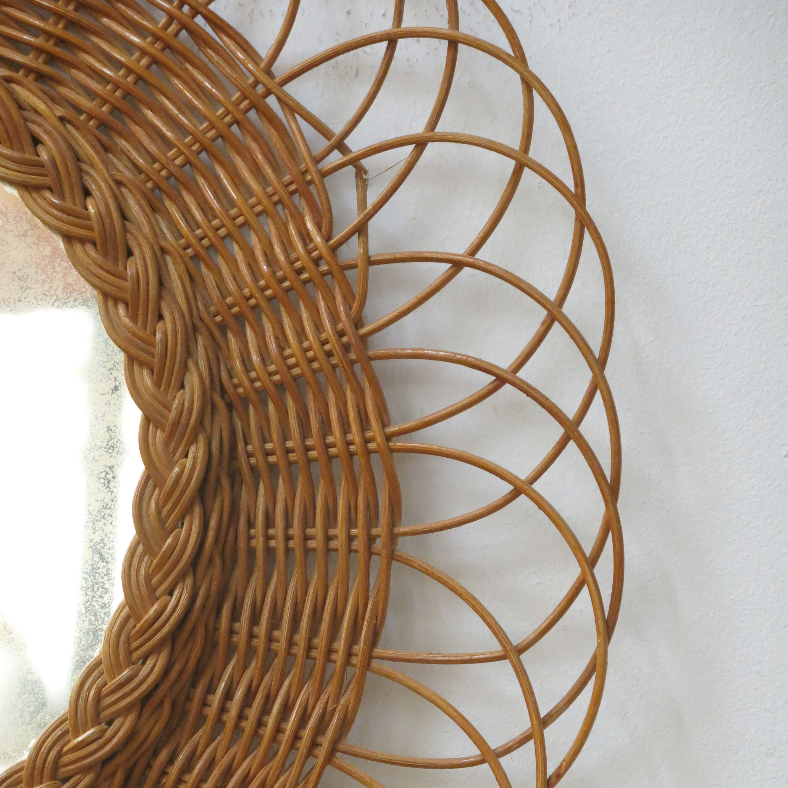 Round wicker rattan mirror 48cm