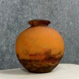 Muller frères, lunéville: ball vase with flared neck in orange marbled glass