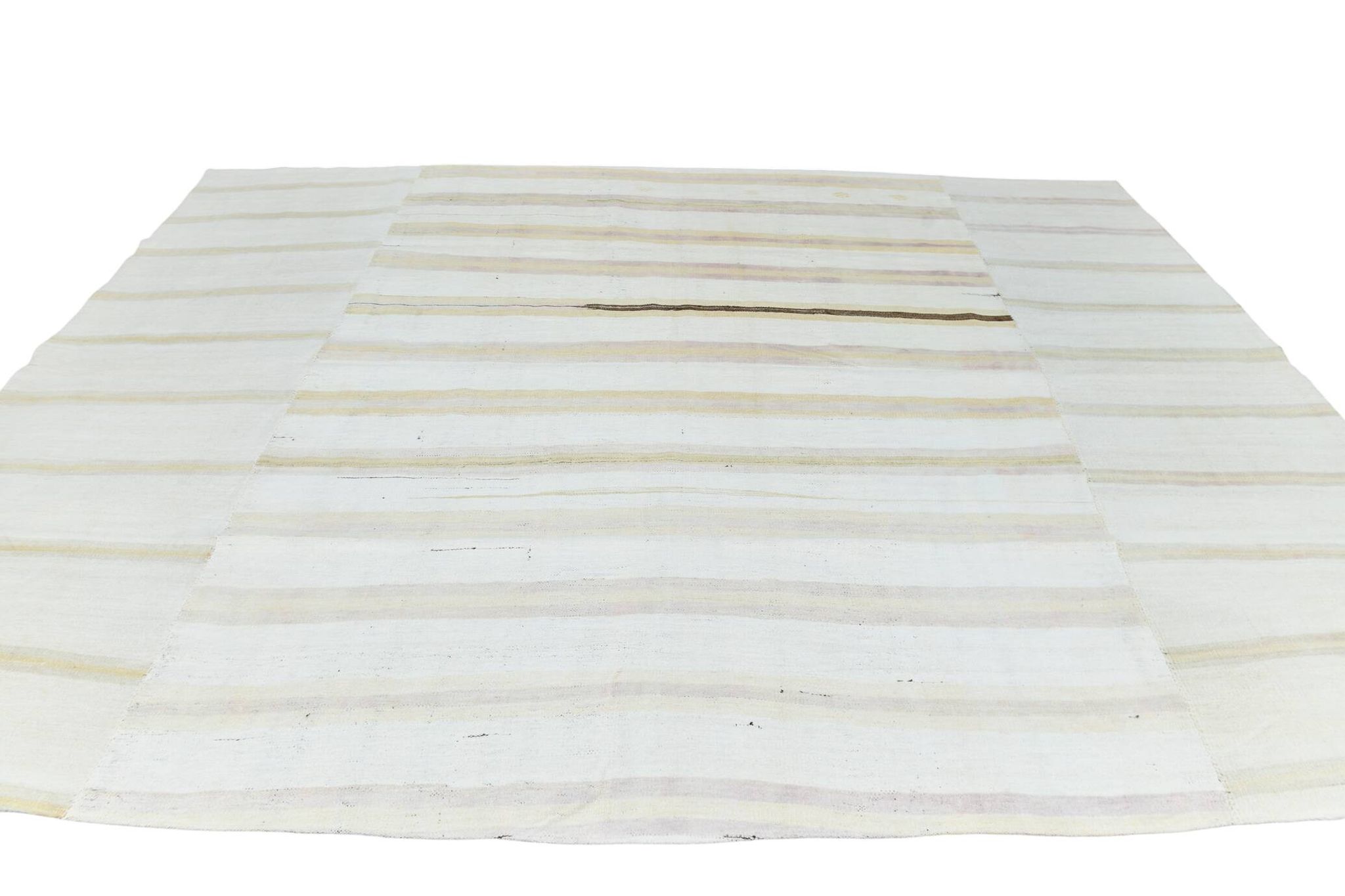 9x12 White & Cream Modern Striped Kilim Rug, 268c358Cm