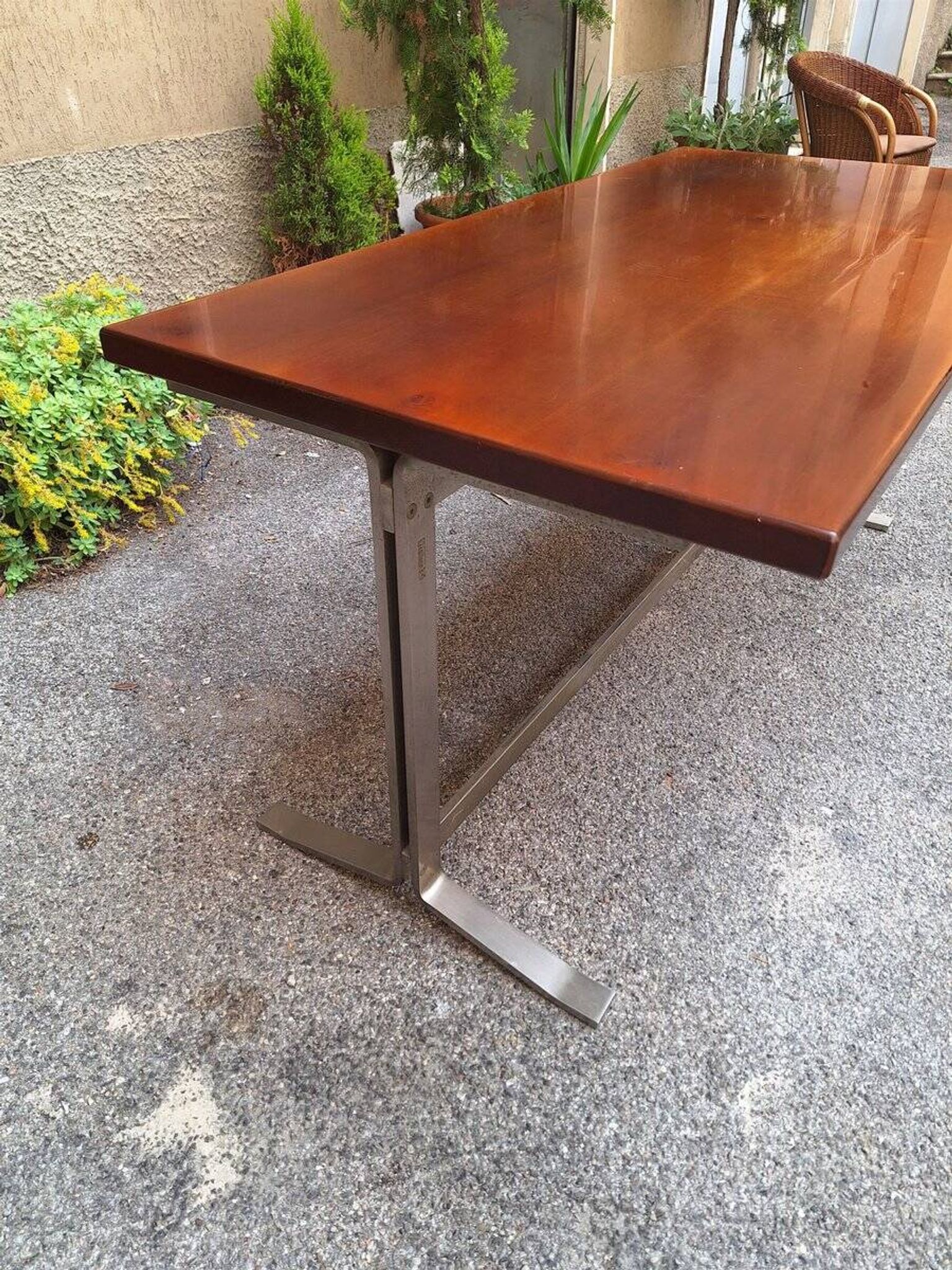 Vintage Desk Table in Wood and Chromed Metal by Gianno Moscatelli for Formanova, 1960s