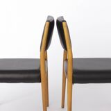 Pair of Vintage German Chairs, 1960s–1970s, Beechwood, Black Faux Leather