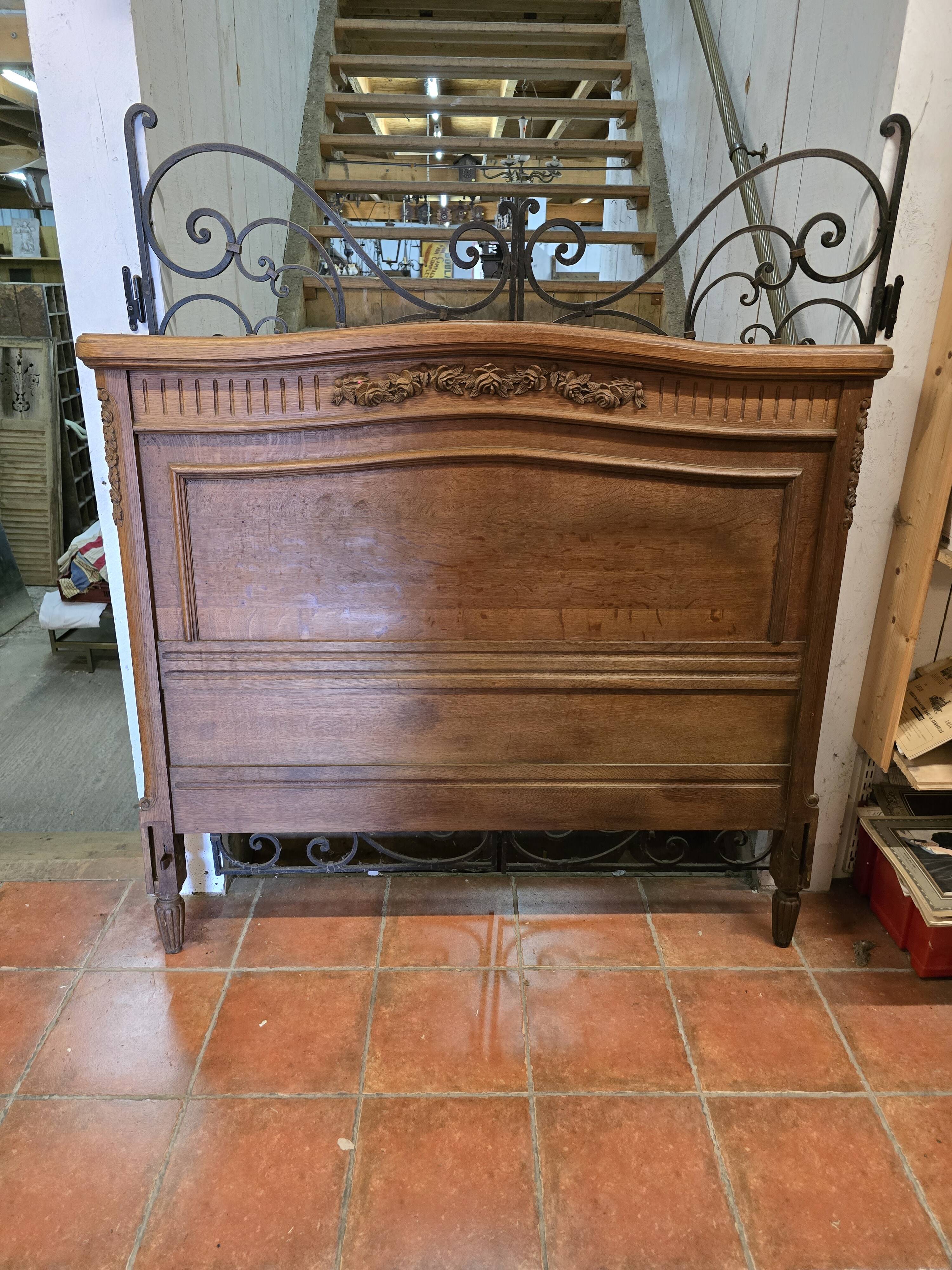 Old Louis XVI style oak headboard