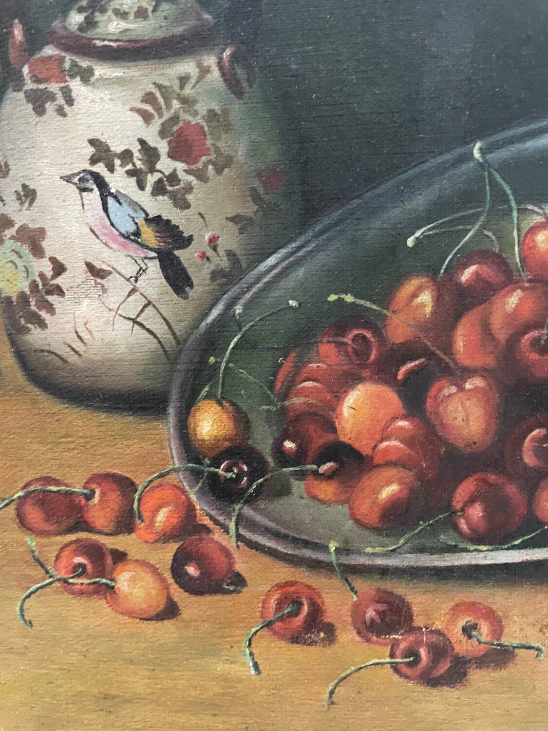 Still life painting with cherries and tea 1928
