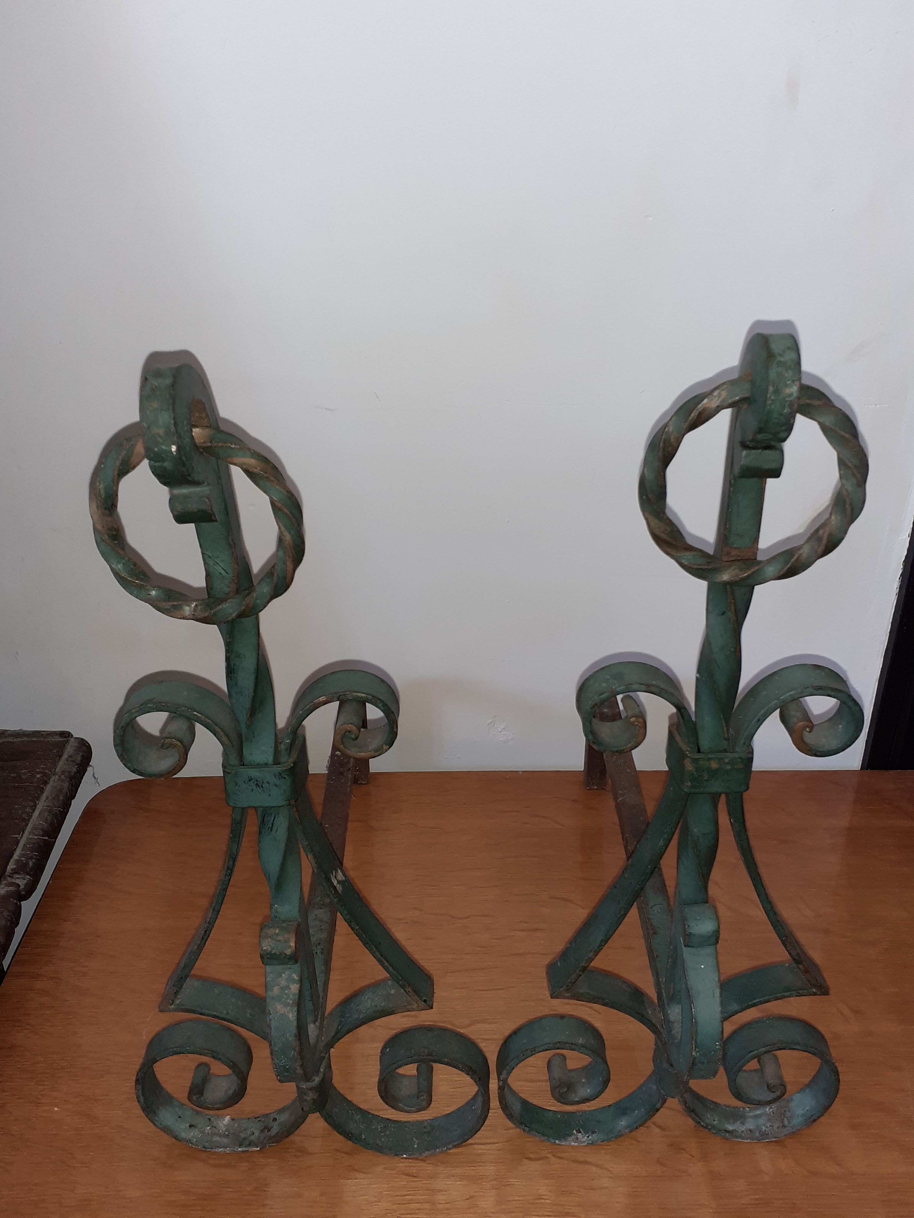 Paire de chenets fer forgé 1950 années 50