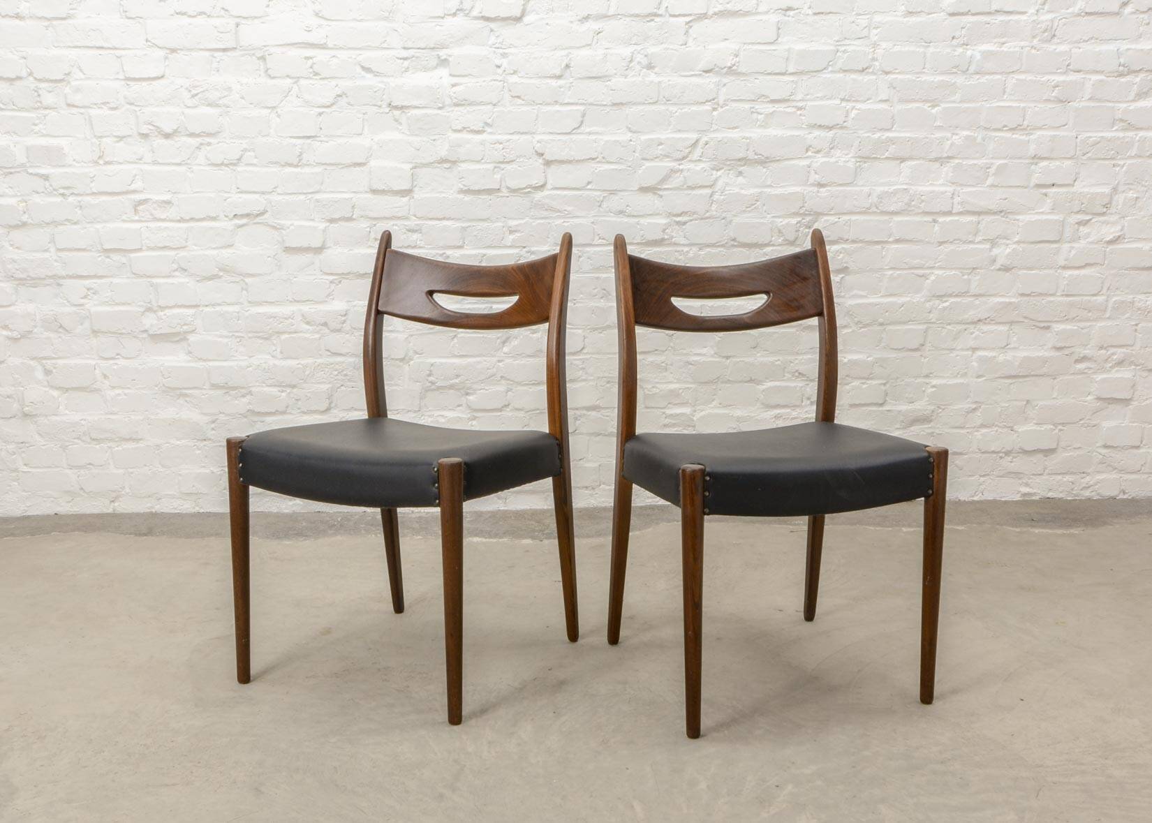 Teak and Black Leatherette Vintage Design Dining Chairs, 1960s