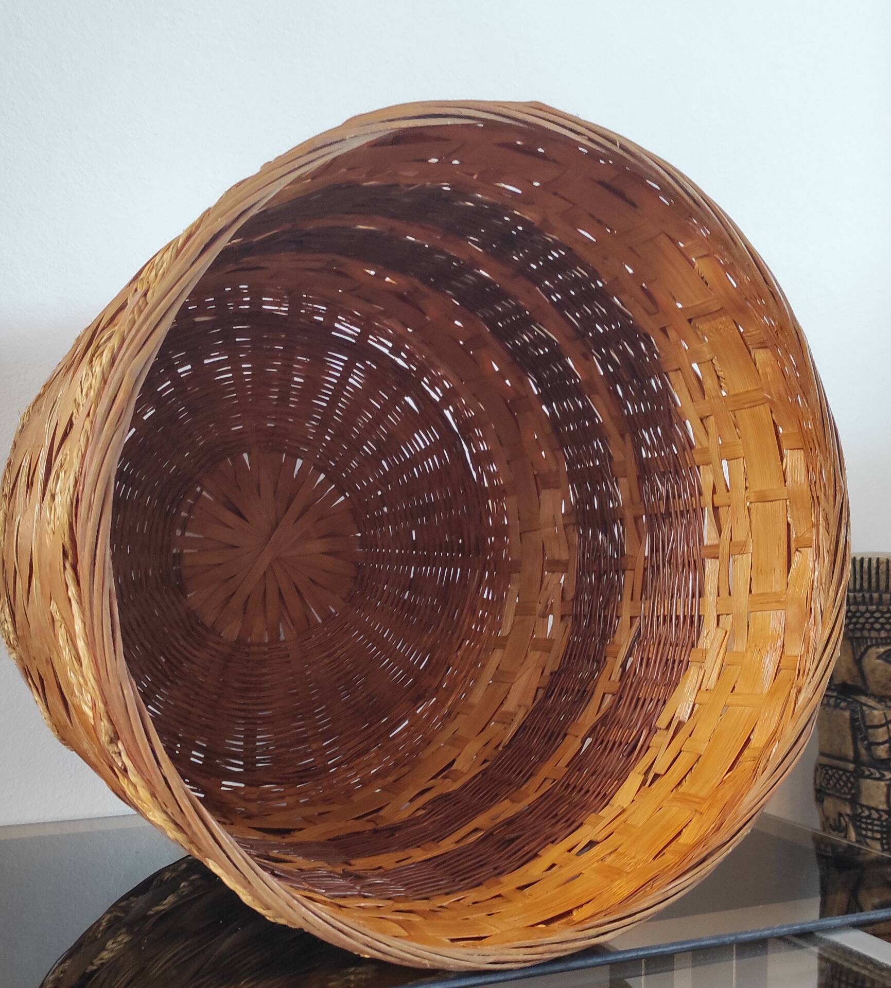 Large vintage wicker and rattan cache pot