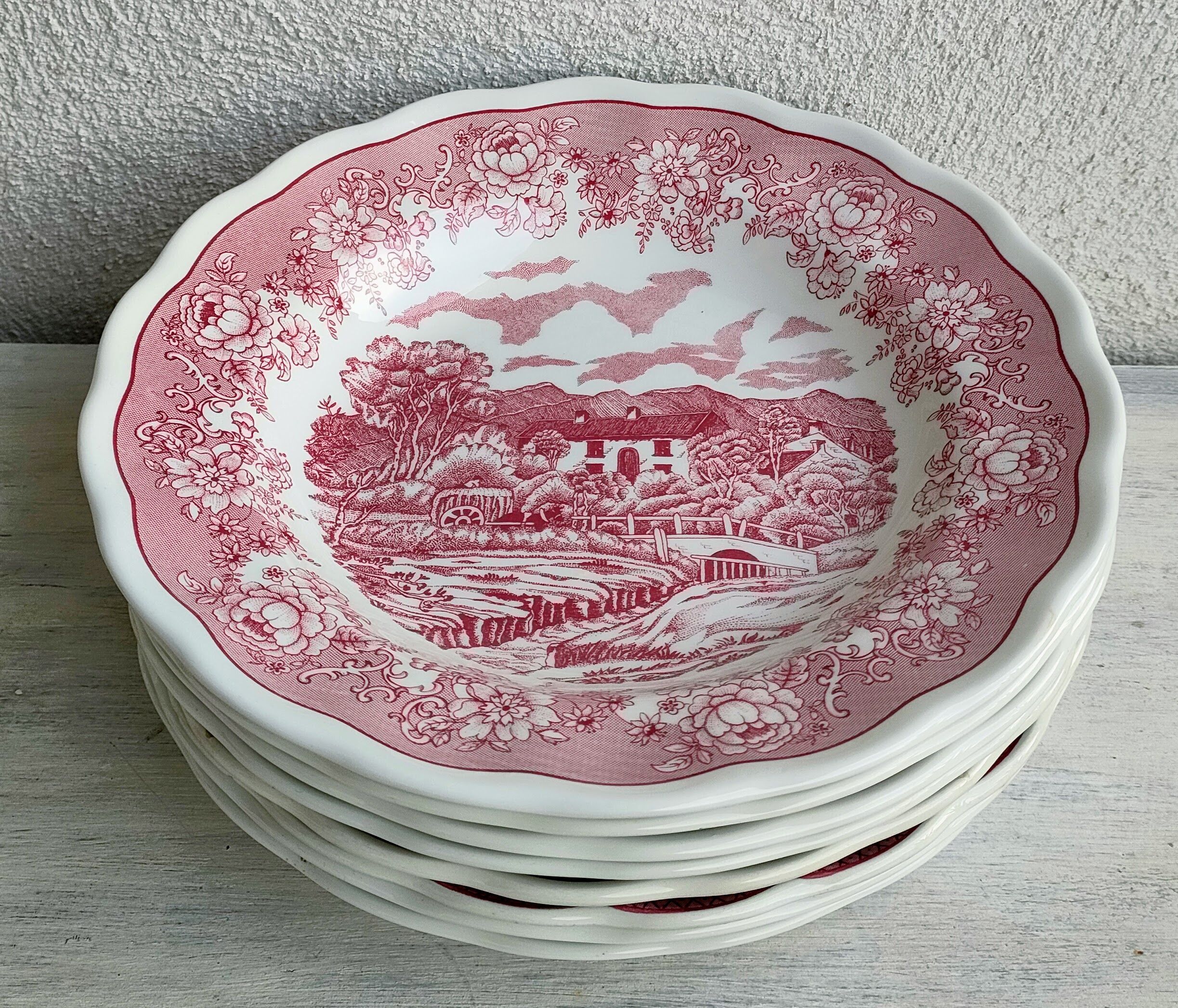 Set of 8 hollow plates landscapes iron earth