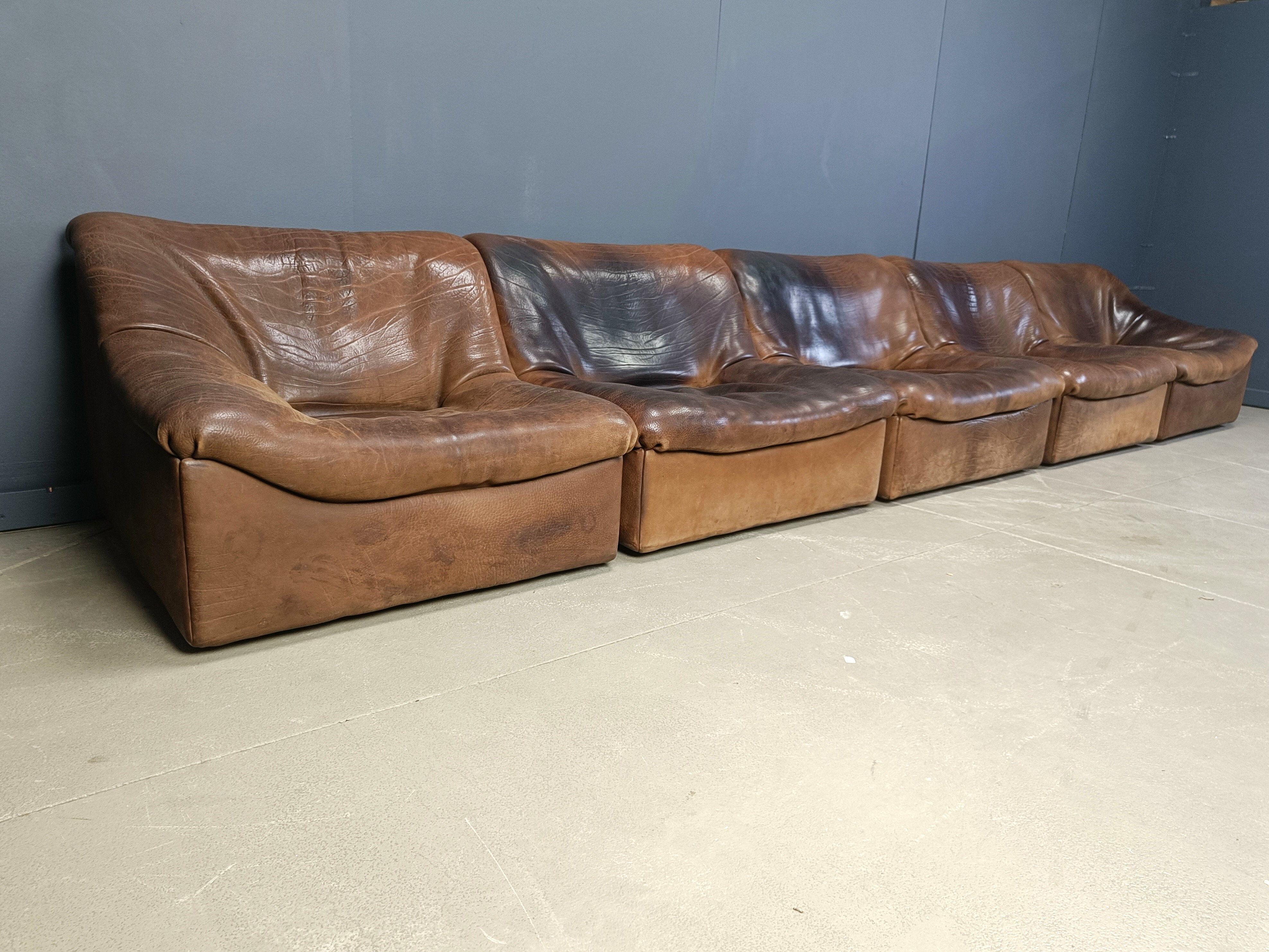 Vintage 5 pc leather DS46 modular sofa by De Sede, 1970s