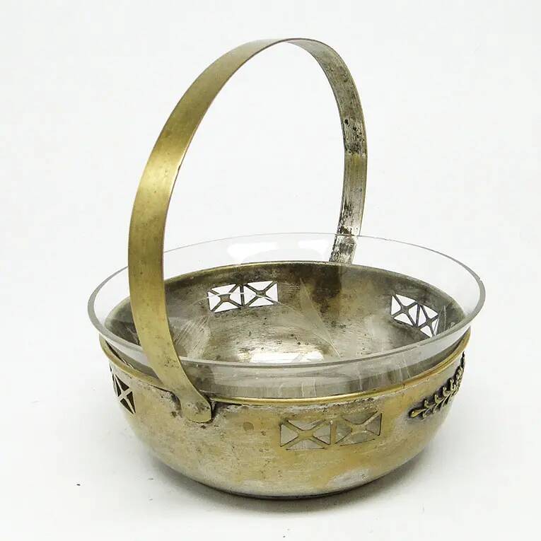 Basket sugar bowl Art Nouveau, silver-plated brass, Austria, 1920s