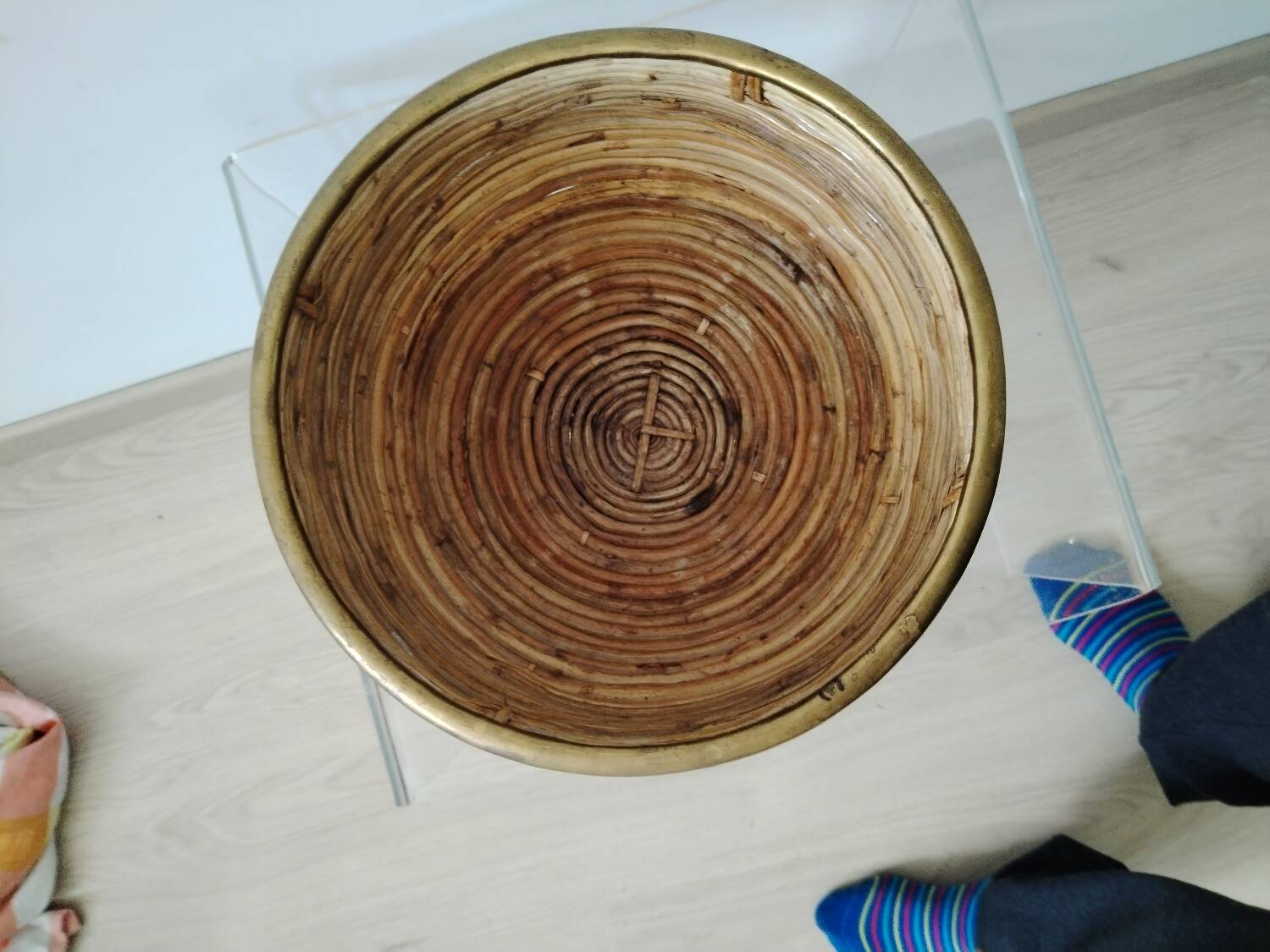 Brass rattan basket, Italy 1950s