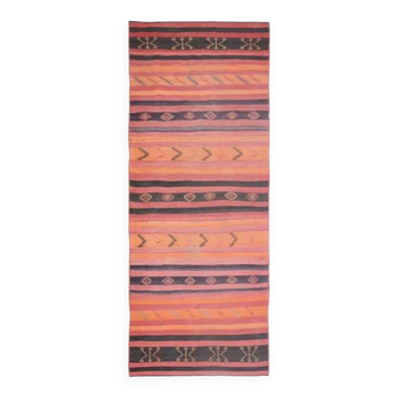 1970s Vintage Turkish Handmade Wool Cotton Orange Kilim Runner Rug 133x336